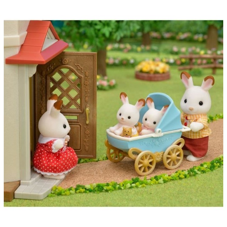 Figurines miniatures - SYLVANIAN FAMILIES - Les jumeaux Lapin Chocolat et leur poussette double Figurines miniatures - SYLVANIAN FAMILIES - Les jumeaux Lapin Chocolat et leur poussette double