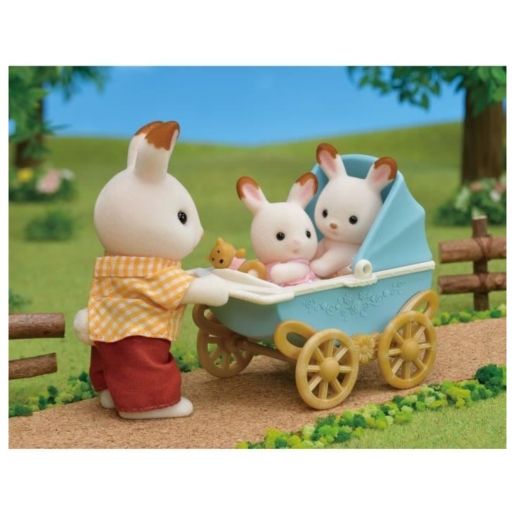 Figurines miniatures - SYLVANIAN FAMILIES - Les jumeaux Lapin Chocolat et leur poussette double Figurines miniatures - SYLVANIAN FAMILIES - Les jumeaux Lapin Chocolat et leur poussette double