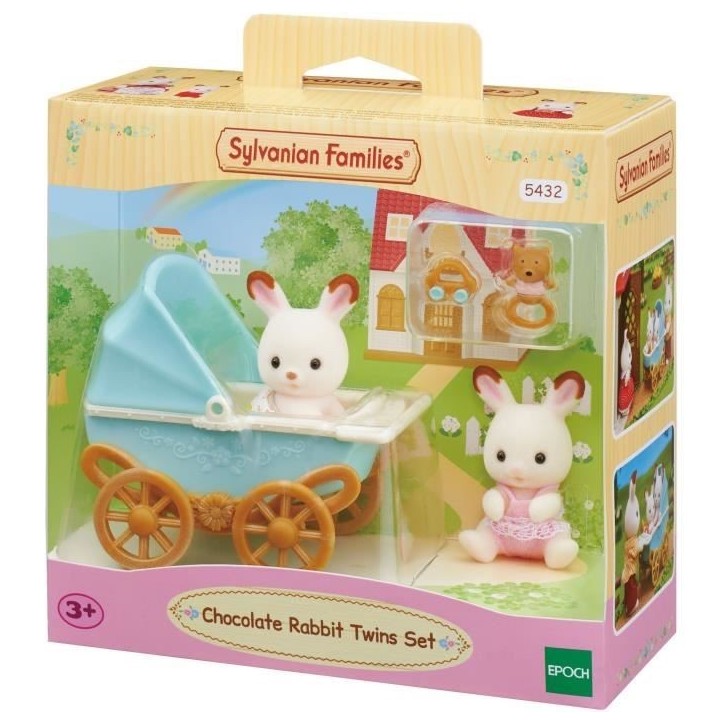 Figurines miniatures - SYLVANIAN FAMILIES - Les jumeaux Lapin Chocolat et leur poussette double Figurines miniatures - SYLVANIAN FAMILIES - Les jumeaux Lapin Chocolat et leur poussette double