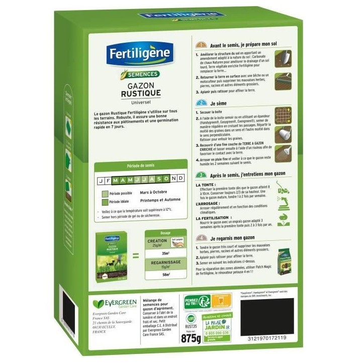 FERTILIGENE Gazon Rustique Universel - 875 g FERTILIGENE Gazon Rustique Universel - 875 g