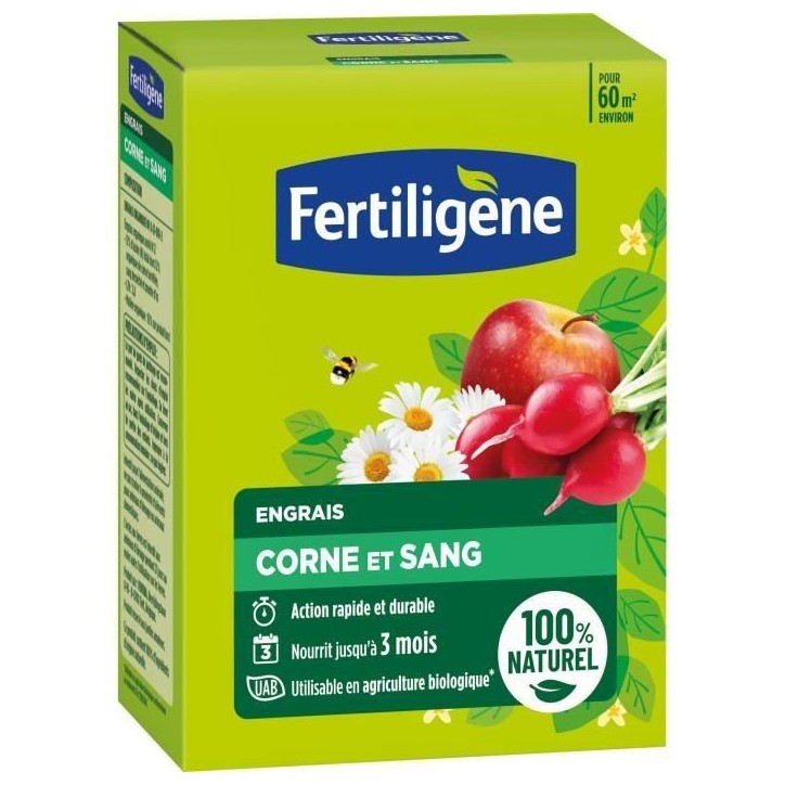 FERTILIGENE FCOSAN3 - Engrais Corne et Sang 3 kg - Action rapide et durable - Nourrit jusqu'a 3 mois - Jusqu'a 60m² fertilisée FERTILIGENE FCOSAN3 - Engrais Corne et Sang 3 kg - Action rapide et durable - Nourrit jusqu'a 3 mois - Jusqu'a 60m² fertilisée