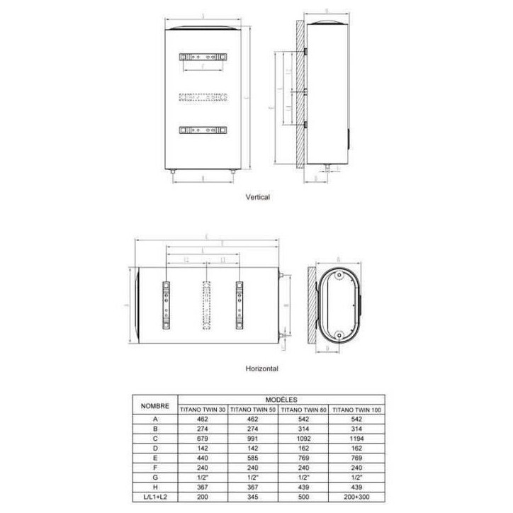 Chauffe-eau électrique FERROLI TITANO TWIN 30L - Plat - Multiposition - Blanc Chauffe-eau électrique FERROLI TITANO TWIN 30L - Plat - Multiposition - Blanc