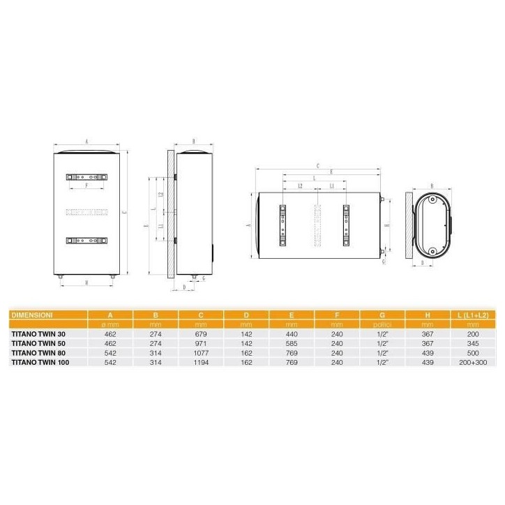 Chauffe-eau électrique FERROLI TITANO TWIN 30L - Plat - Multiposition - Blanc Chauffe-eau électrique FERROLI TITANO TWIN 30L - Plat - Multiposition - Blanc