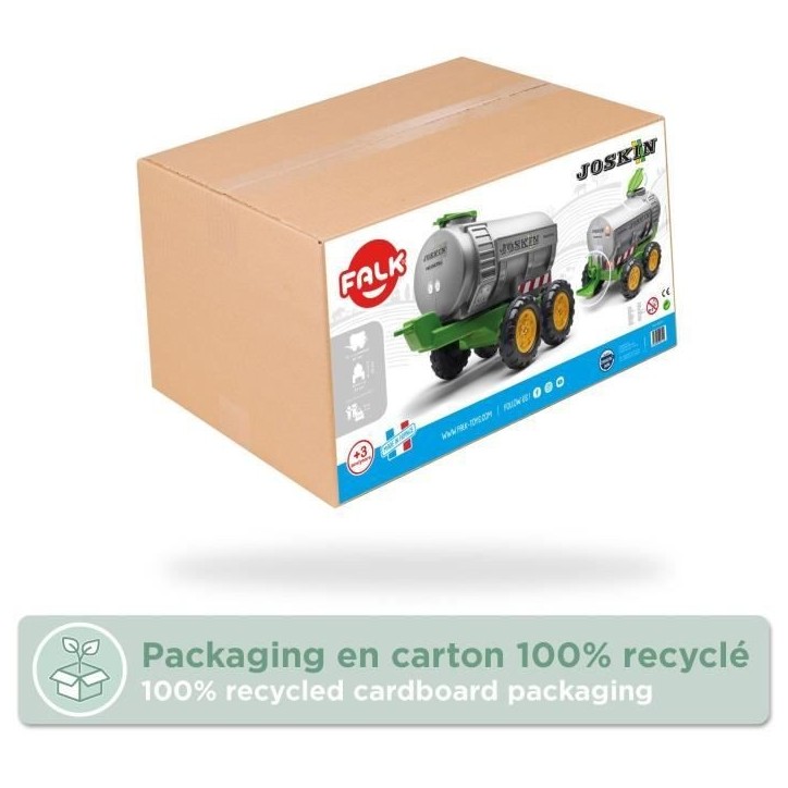 Remorque Citerne Joskin - FALK - Capacité 30L - Gris - Adaptable avec les tracteurs FALK 3-7 ans - 100% Fabriqué en France Remorque Citerne Joskin - FALK - Capacité 30L - Gris - Adaptable avec les tracteurs FALK 3-7 ans - 100% Fabriqué en France