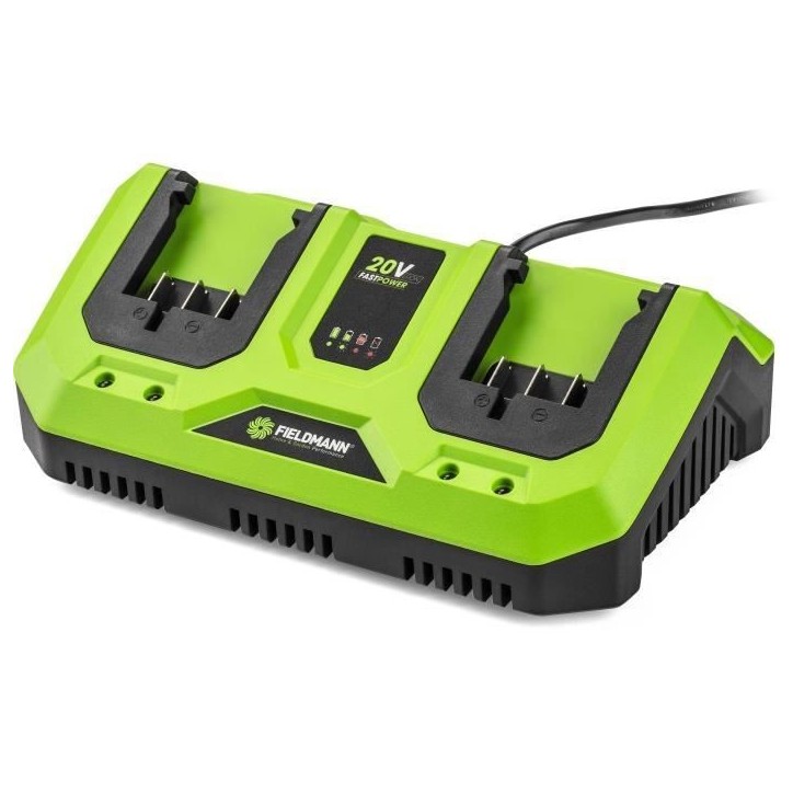 Chargeur double - FIELDMANN - Pour batteries 20V - Charge 2Ah en 60 min - Compatible 2Ah, 4Ah Chargeur double - FIELDMANN - Pour batteries 20V - Charge 2Ah en 60 min - Compatible 2Ah, 4Ah