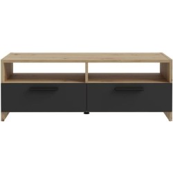 Meuble TV PILVI - Style contemporain - Décor Chene et Noir - 2 Abatta