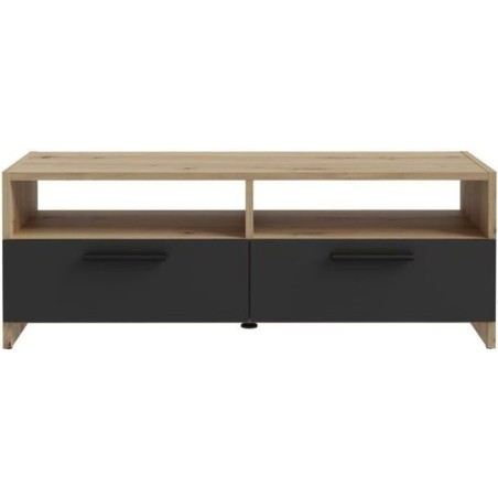 Meuble TV PILVI - Style contemporain - Décor Chene et Noir - 2 Abatta