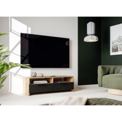 Meuble TV PILVI - Style contemporain - Décor Chene et Noir - 2 Abatta