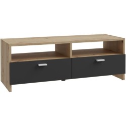 Meuble TV PILVI - Style contemporain - Décor Chene et Noir - 2 Abatta