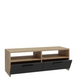 Meuble TV PILVI - Style contemporain - Décor Chene et Noir - 2 Abatta