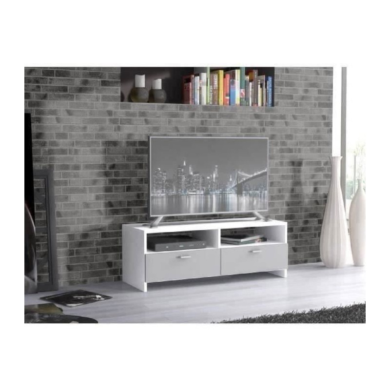 Meuble TV PILVI - Blanc et gris mat - Contemporain - L 95 x P 36 x H 3 Meuble TV PILVI - Blanc et gris mat - Contemporain - L 95 x P 36 x H 3