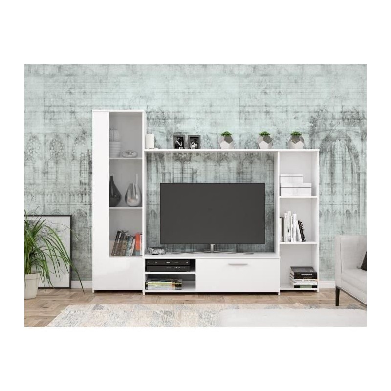 Meuble TV paroi PILVI - Particules mélaminé -Décor blanc mat - port Meuble TV paroi PILVI - Particules mélaminé -Décor blanc mat - port