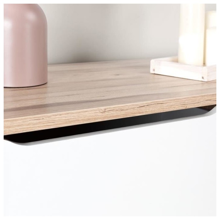 Commode 3 tiroirs - Décor chene et blanc mat - Pieds en massif - Scandinave L 80 cm - VANKKA