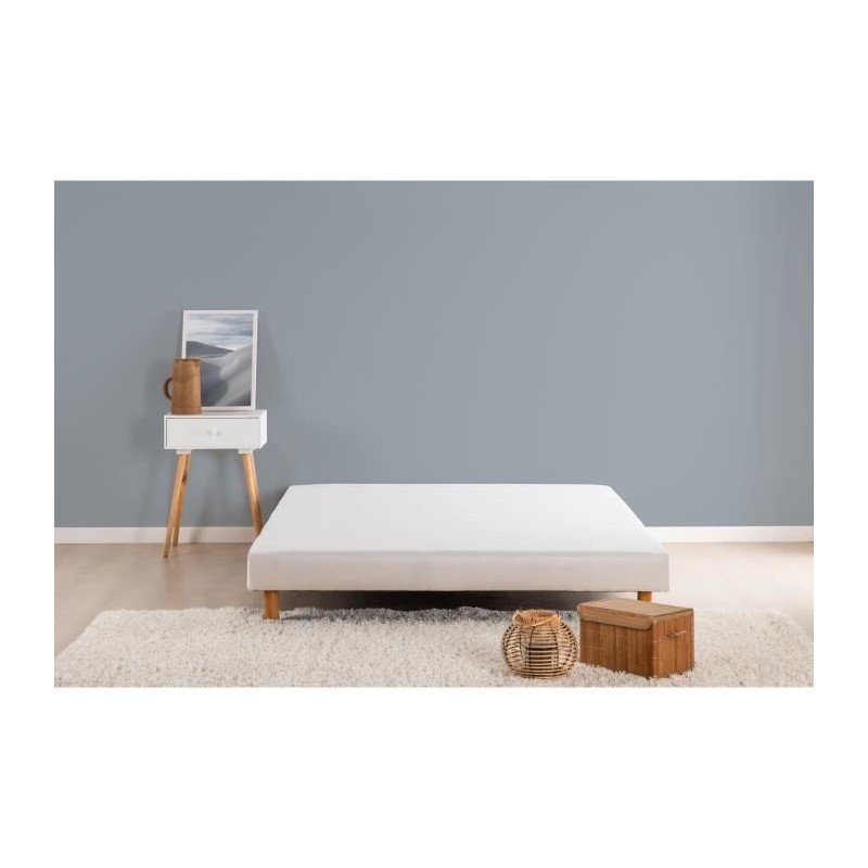 Sommier tapissier a lattes 140 x 190 cm - Bois massif blanc + Pieds - Sommier tapissier a lattes 140 x 190 cm - Bois massif blanc + Pieds -