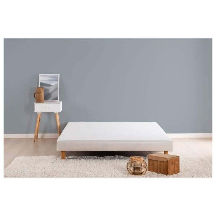 DEKO DREAM Rakenne Sommier tapissier a lattes 160 x 200 - Bois massif blanc + pieds