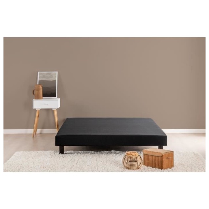 Sommier tapissier a lattes 140 x 190 cm - Bois massif noir + Pieds - DEKO DREAM Rakenne Sommier tapissier a lattes 140 x 190 cm - Bois massif noir + Pieds - DEKO DREAM Rakenne