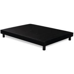Sommier tapissier a lattes 140 x 190 cm - Bois massif noir + Pieds - D