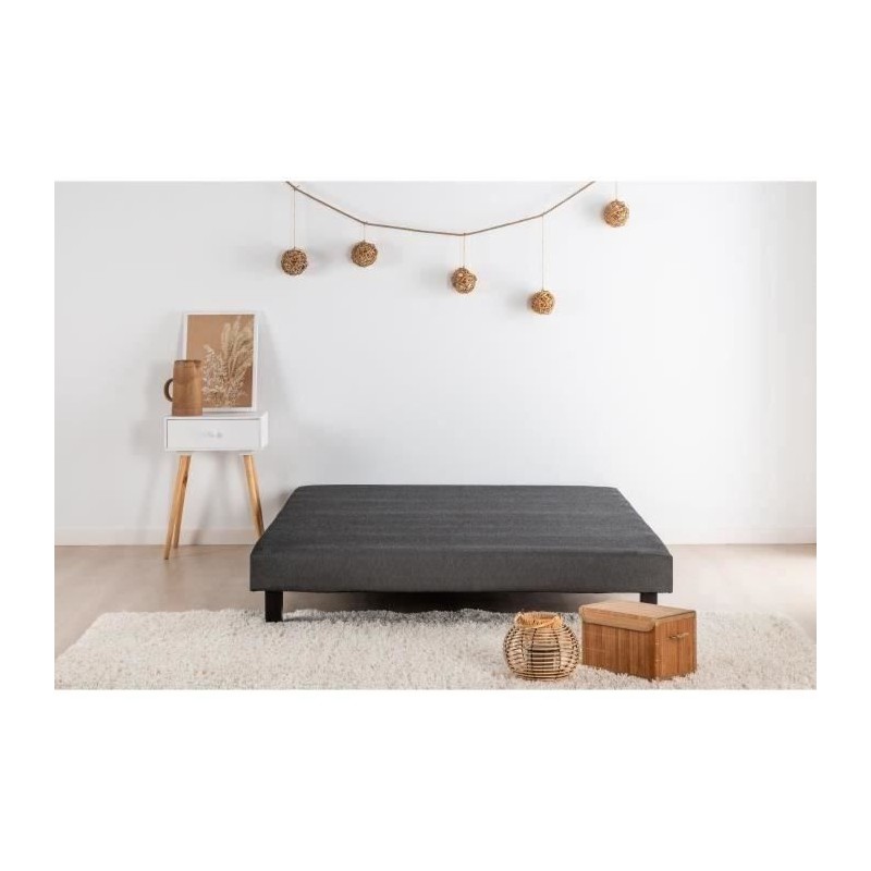 Sommier tapissier a lattes 140 x 190 - Bois massif gris anthracite + p Sommier tapissier a lattes 140 x 190 - Bois massif gris anthracite + p