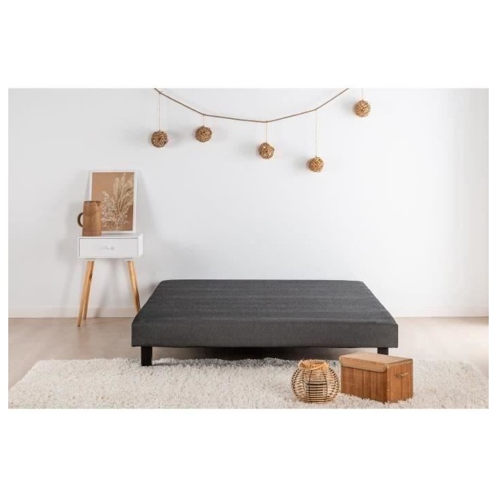 Sommier tapissier a lattes 140 x 190 - Bois massif gris anthracite + pieds - DEKO DREAM Rakenne Sommier tapissier a lattes 140 x 190 - Bois massif gris anthracite + pieds - DEKO DREAM Rakenne