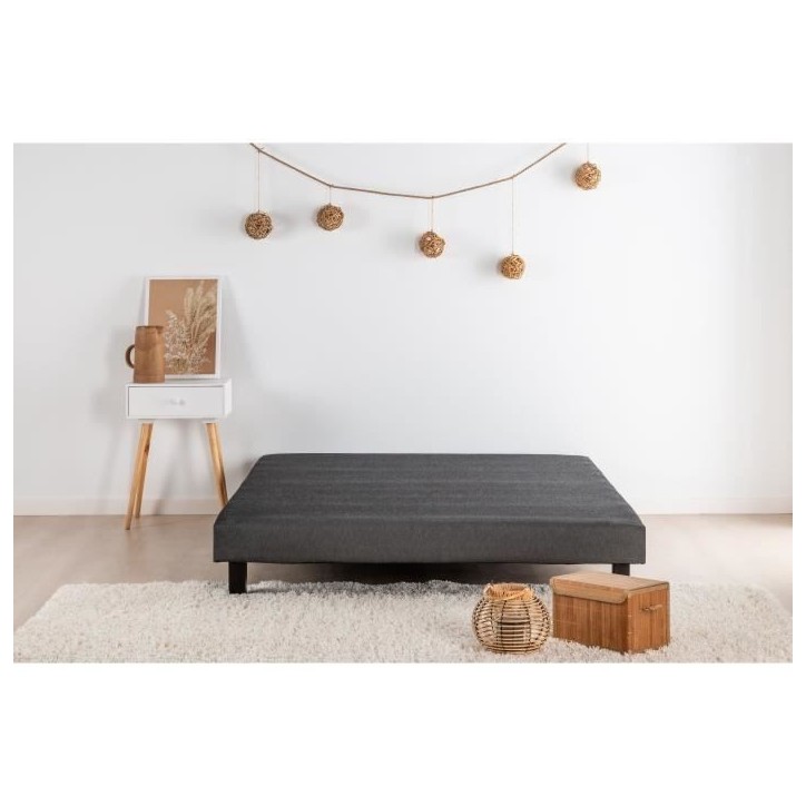 Sommier tapissier a lattes 160 x 200 - Bois massif gris anthracite + pieds - DEKO DREAM Rakenne Sommier tapissier a lattes 160 x 200 - Bois massif gris anthracite + pieds - DEKO DREAM Rakenne