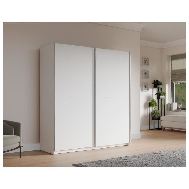Armoire 2 portes coulissantes - Panneaux de particules - Blanc - L 170,3 x P 61,2 x H 190,5 cm - ULOS Armoire 2 portes coulissantes - Panneaux de particules - Blanc - L 170,3 x P 61,2 x H 190,5 cm - ULOS
