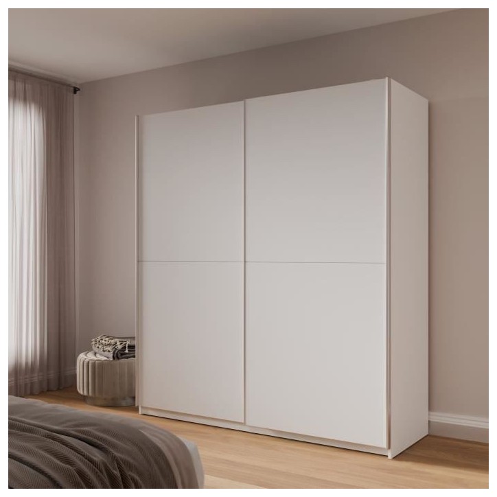 Armoire 2 portes coulissantes - Panneaux de particules - Blanc - L 170,3 x P 61,2 x H 190,5 cm - ULOS Armoire 2 portes coulissantes - Panneaux de particules - Blanc - L 170,3 x P 61,2 x H 190,5 cm - ULOS