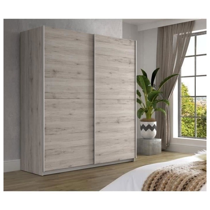 Armoire 2 portes coulissantes - Panneaux de particules - Décor chene cendré clair - L 170,3 x P 61,2 x H 190,5 cm - ULOS Armoire 2 portes coulissantes - Panneaux de particules - Décor chene cendré clair - L 170,3 x P 61,2 x H 190,5 cm - ULOS