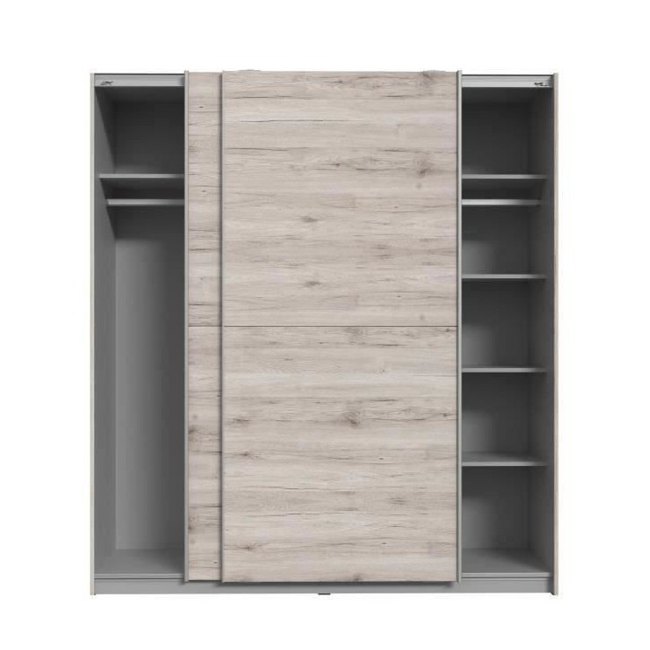 Armoire 2 portes coulissantes - Panneaux de particules - Décor chene cendré clair - L 170,3 x P 61,2 x H 190,5 cm - ULOS Armoire 2 portes coulissantes - Panneaux de particules - Décor chene cendré clair - L 170,3 x P 61,2 x H 190,5 cm - ULOS