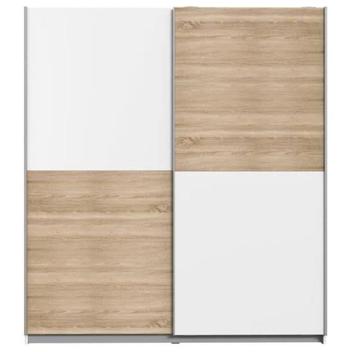 Armoire 2 portes coulissantes - Panneaux de particules - Décor chene et blanc - L 170,3 x P 61,2 x H 190,5 cm - ULOS Armoire 2 portes coulissantes - Panneaux de particules - Décor chene et blanc - L 170,3 x P 61,2 x H 190,5 cm - ULOS