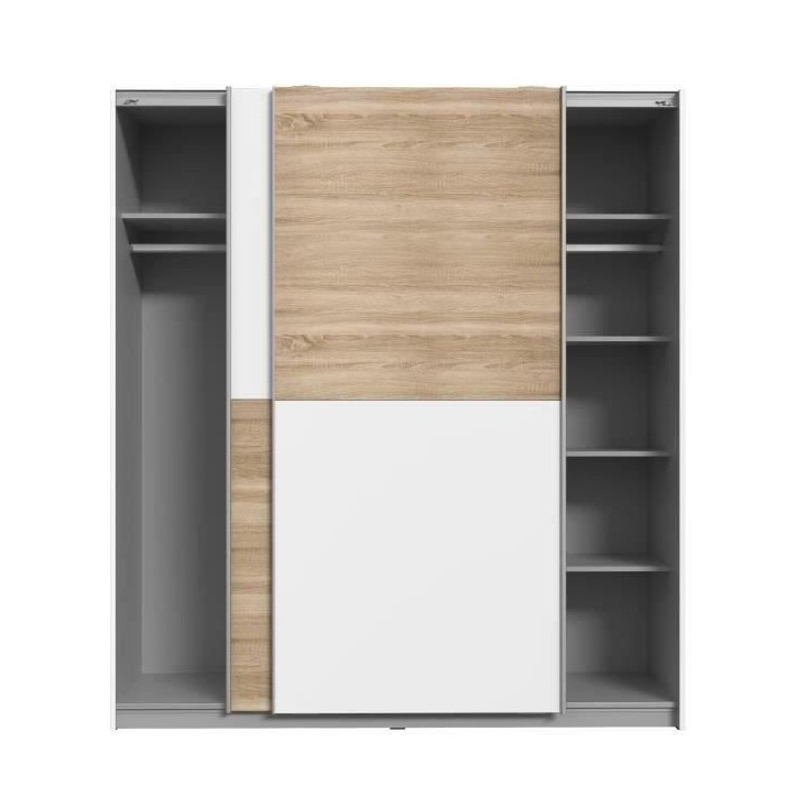 Armoire 2 portes coulissantes - Panneaux de particules - Décor chene et blanc - L 170,3 x P 61,2 x H 190,5 cm - ULOS Armoire 2 portes coulissantes - Panneaux de particules - Décor chene et blanc - L 170,3 x P 61,2 x H 190,5 cm - ULOS