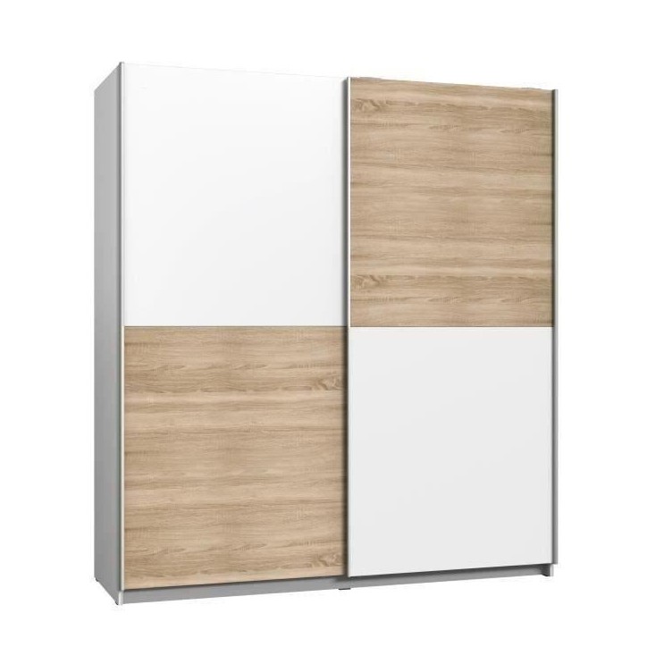 Armoire 2 portes coulissantes - Panneaux de particules - Décor chene et blanc - L 170,3 x P 61,2 x H 190,5 cm - ULOS Armoire 2 portes coulissantes - Panneaux de particules - Décor chene et blanc - L 170,3 x P 61,2 x H 190,5 cm - ULOS