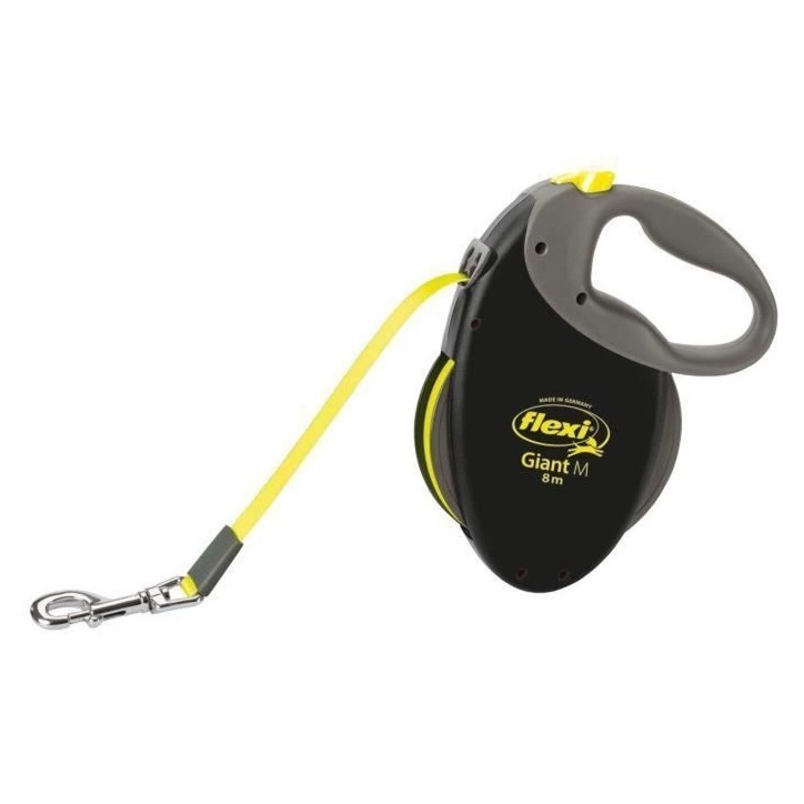 Laisse sangle TRIXIE flexi GIANT - Taille M - 8m - Noir et jaune fluo Laisse sangle TRIXIE flexi GIANT - Taille M - 8m - Noir et jaune fluo
