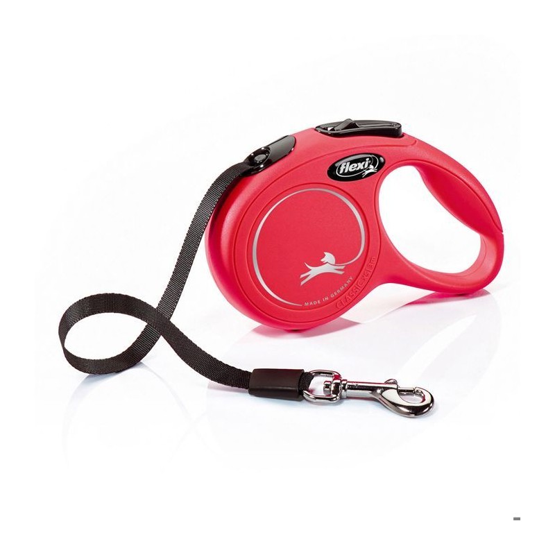 Laisse enrouleur pour chien moyen FLEXI New CLASSIC - 5m - Rouge Laisse enrouleur pour chien moyen FLEXI New CLASSIC - 5m - Rouge