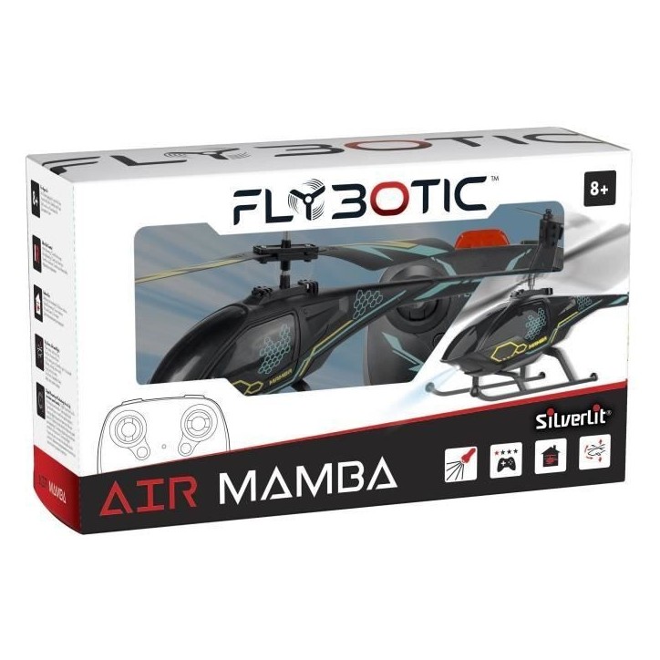 Hélicoptere télécommandé AIR MAMBA - FLYBOTIC - Technologie infrarouge - 2 canaux - Noir et bleu