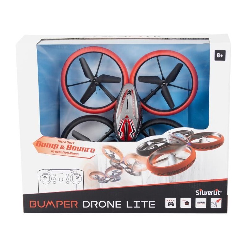 Drone Télécommandé - FLYBOTIC - Bumper Drone Lit - 17 cm - rouge et