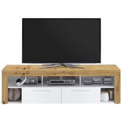 Meuble TV/Hifi VIBIO 2 - Décor Artisan chene et blanc - L180 x H52,8