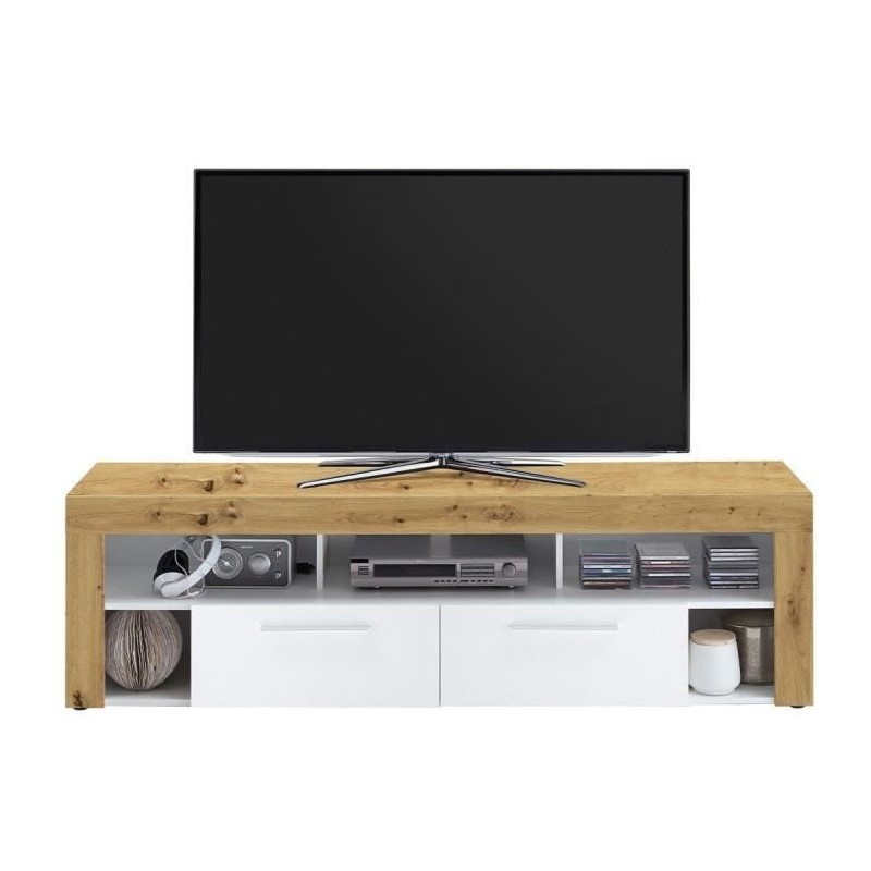 Meuble TV/Hifi VIBIO 2 - Décor Artisan chene et blanc - L180 x H52,8 Meuble TV/Hifi VIBIO 2 - Décor Artisan chene et blanc - L180 x H52,8