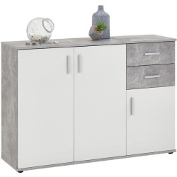 Buffet bicolore - Décor gris béton LA et blanc - 3 portes + 2 tiroir