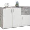 Buffet bicolore - Décor gris béton LA et blanc - 3 portes + 2 tiroir