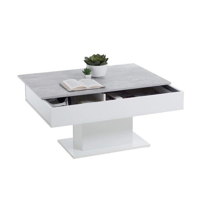 Table Basse - Bout de canapé - mélamine Gris Béton et Blanc L100 x Table Basse - Bout de canapé - mélamine Gris Béton et Blanc L100 x