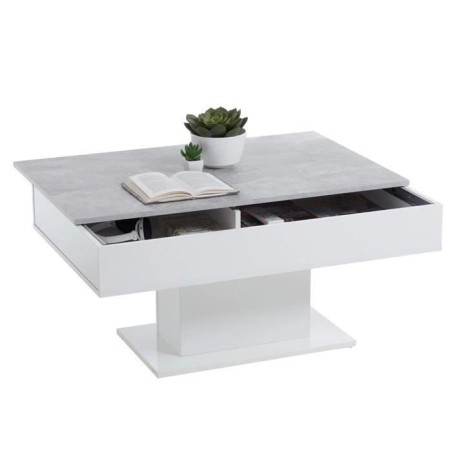 Table Basse - Bout de canapé - mélamine Gris Béton et Blanc L100 x