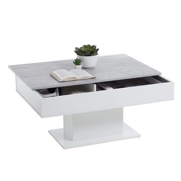 Table Basse - Bout de canapé - mélamine Gris Béton et Blanc L100 x H46,1 x P65 cm