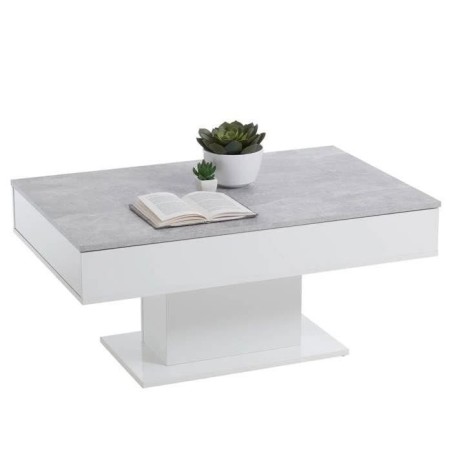Table Basse - Bout de canapé - mélamine Gris Béton et Blanc L100 x H46,1 x P65 cm