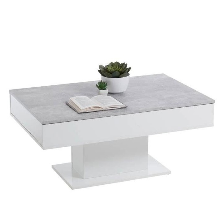 Table Basse - Bout de canapé - mélamine Gris Béton et Blanc L100 x H46,1 x P65 cm