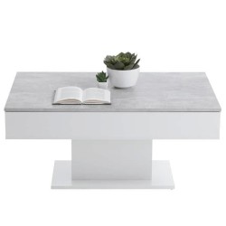 Table Basse - Bout de canapé - mélamine Gris Béton et Blanc L100 x