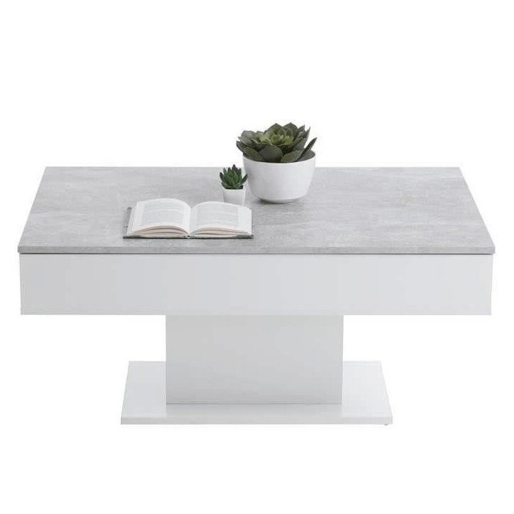 Table Basse - Bout de canapé - mélamine Gris Béton et Blanc L100 x H46,1 x P65 cm