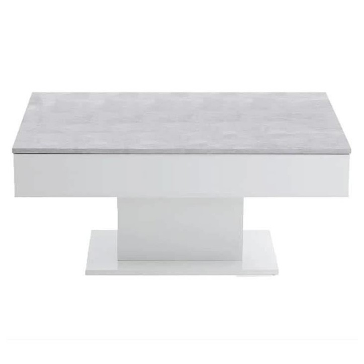 Table Basse - Bout de canapé - mélamine Gris Béton et Blanc L100 x H46,1 x P65 cm