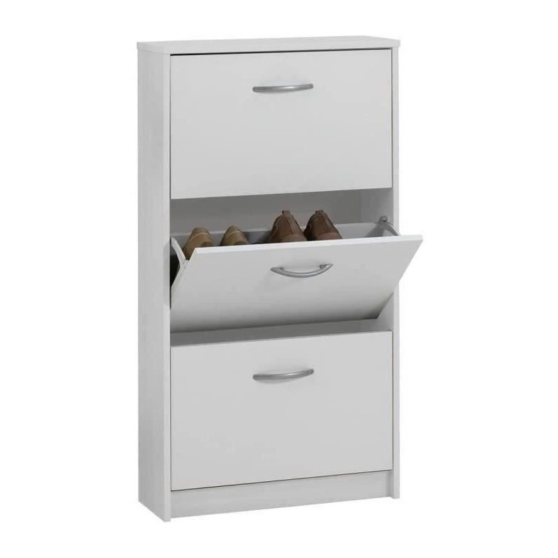 FMD Meuble a chaussures 3 compartiments inclinables Blanc L58,5 x l17 FMD Meuble a chaussures 3 compartiments inclinables Blanc L58,5 x l17
