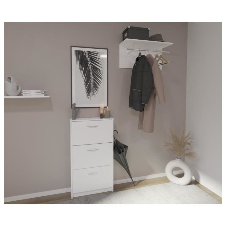 FMD Meuble a chaussures 3 compartiments inclinables Blanc L58,5 x l17 x H168,3 cm FMD Meuble a chaussures 3 compartiments inclinables Blanc L58,5 x l17 x H168,3 cm