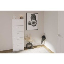 Meuble a chaussures - Blanc - 5 Abattants - 10 paires - L58,5 x H168,5